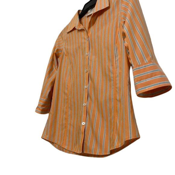 Liz Claiborne Non-Iron Women's Striped Button Down Collared Cotton Blouse - Picture 3 of 11